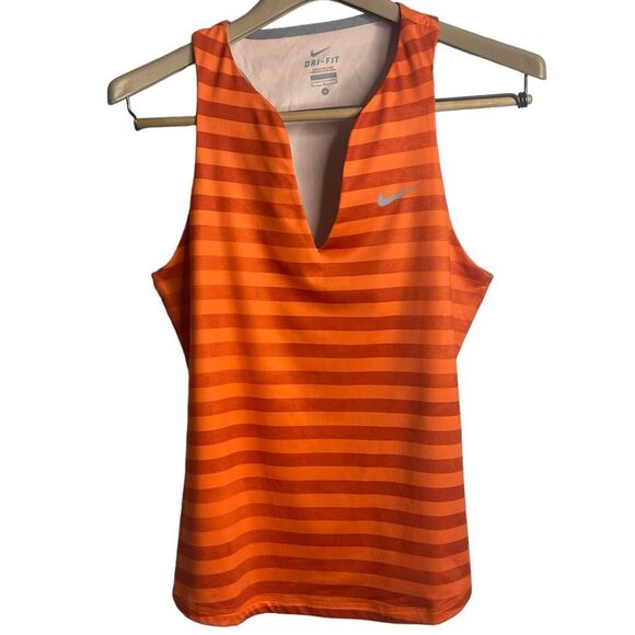 Nike Orange Stripe Workout Exercise Tank Top Size Medium Dri-fit - Picture 1 of 12